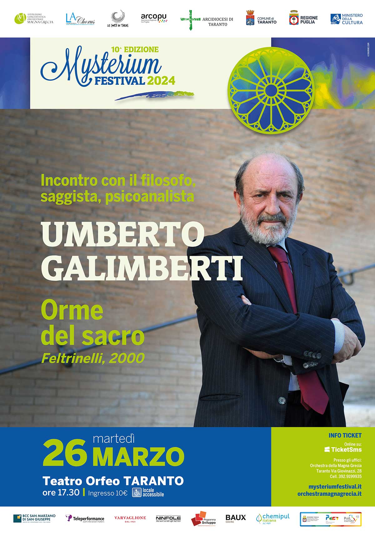 Mysterium Festival 2024, c’è Umberto Galimberti - Martedì 26 marzo alle 17.30 al Teatro Orfeo di Taranto